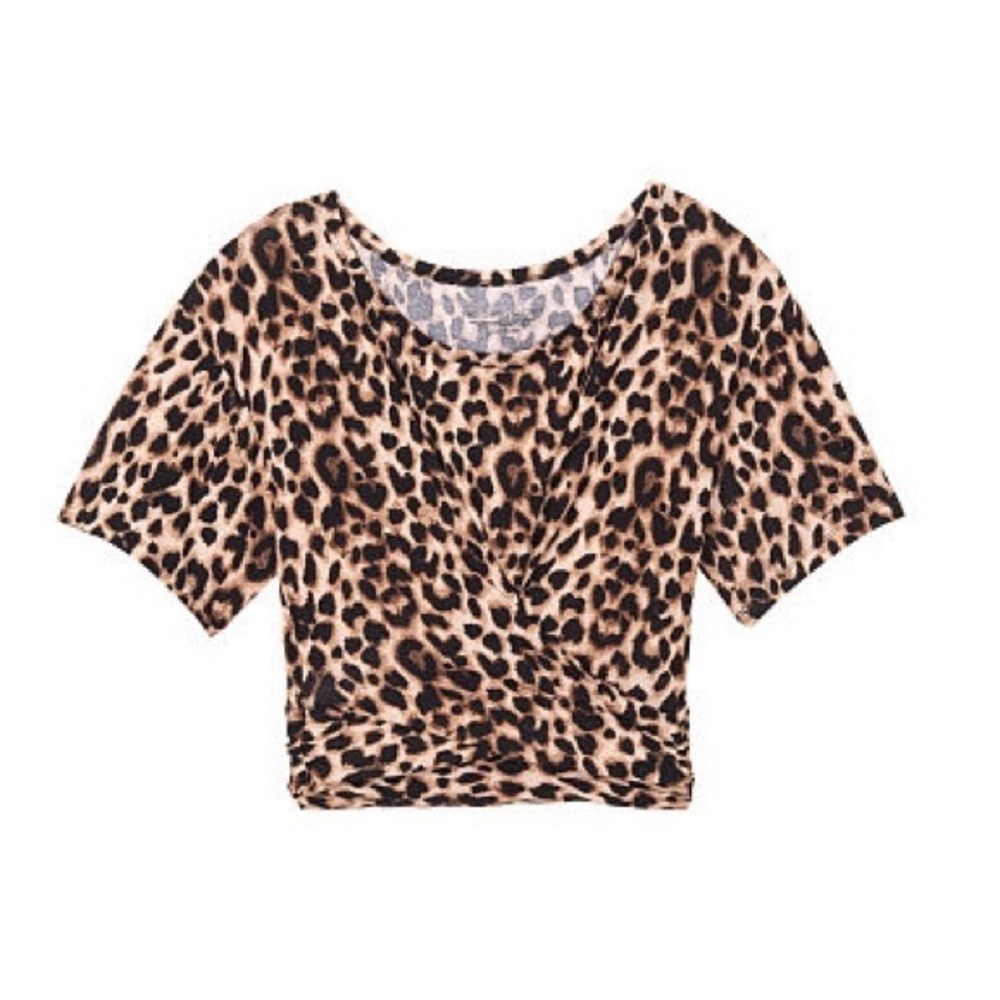 HEAVENLY BY VICTORIA || Model Twist-Tie Crop Tee in Leopard - SZ Small *NWOT*